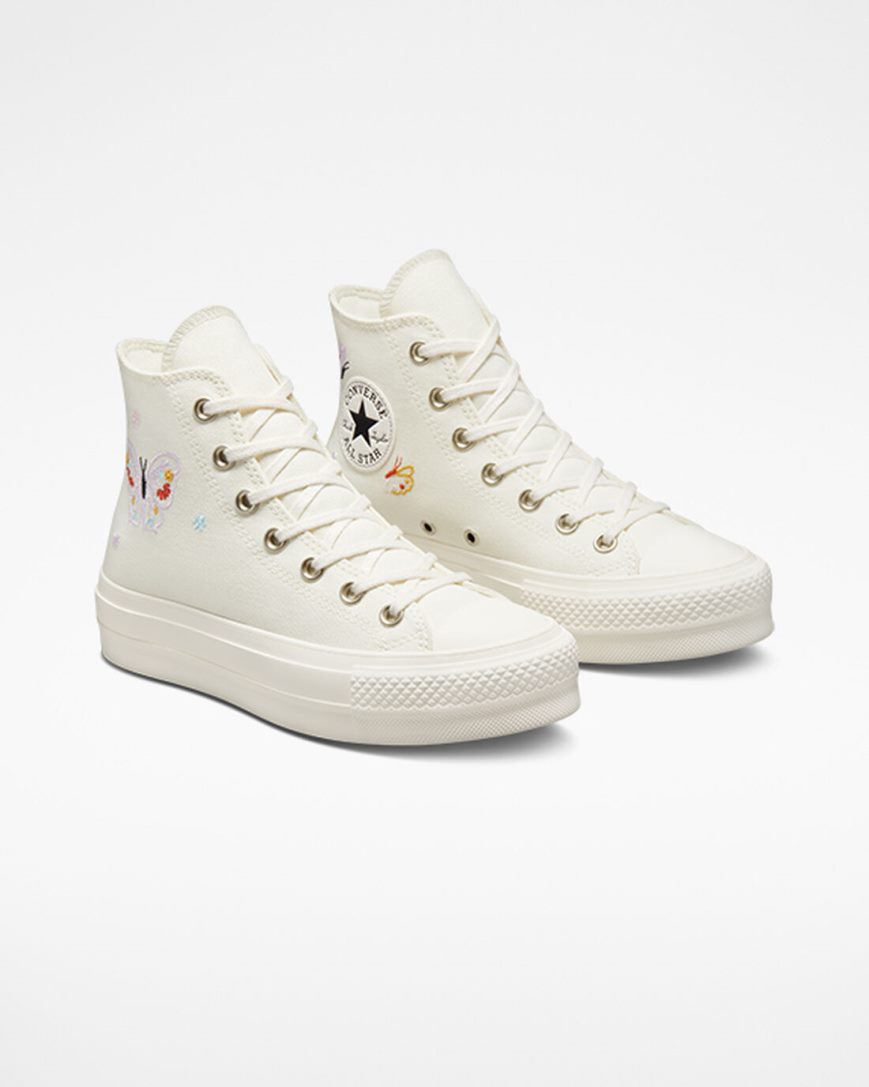 Women's Converse Chuck Taylor All Star Lift Butterfly Wings High Top Platform Shoes Beige / Pink | AU 10486C